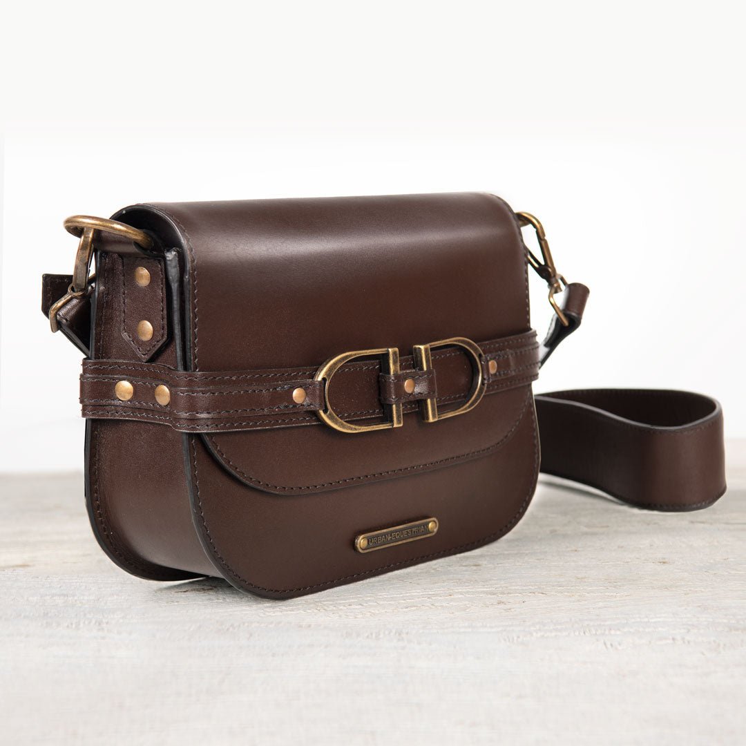 Delaney - Equestrian Stirrup Crossbody Luxury Leather Handbag in Deep Brown