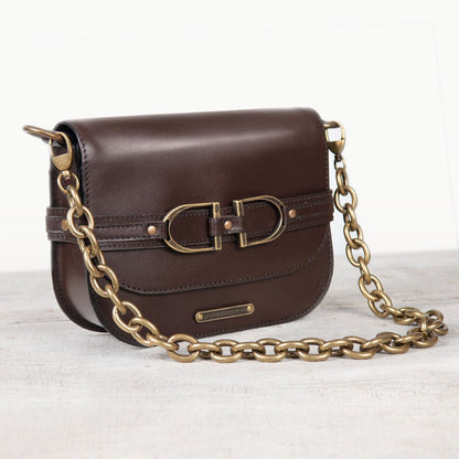 Delaney - Equestrian Stirrup Crossbody Luxury Leather Handbag in Deep Brown