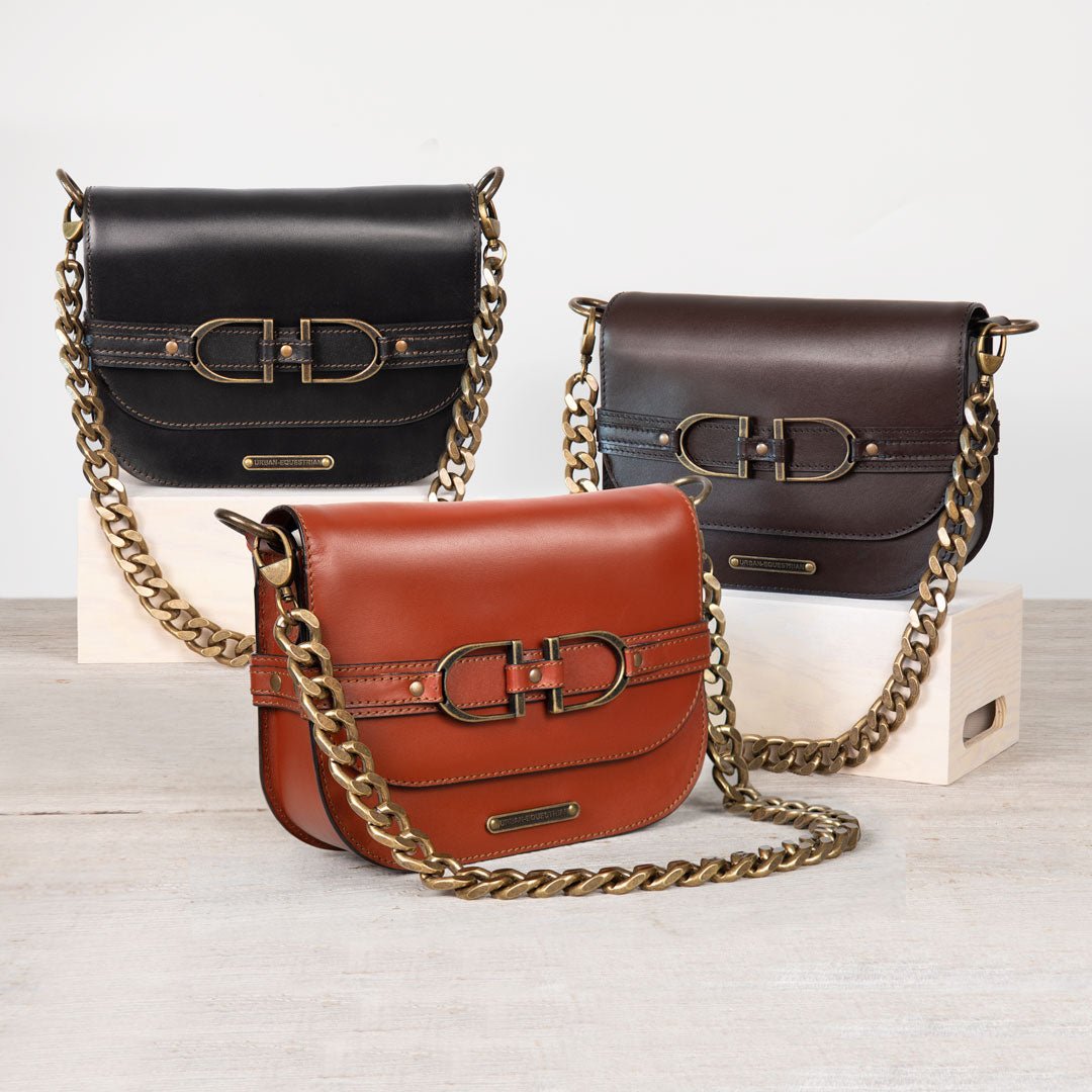Delaney - Equestrian Stirrup Crossbody Luxury Leather Handbag in Deep Brown