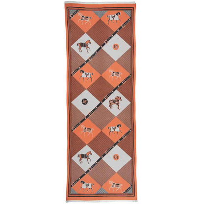 Della -  Tangerine Equestrian Motif Luxe Shawl