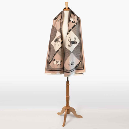 Della -  Taupe Equestrian Motif Luxe Shawl