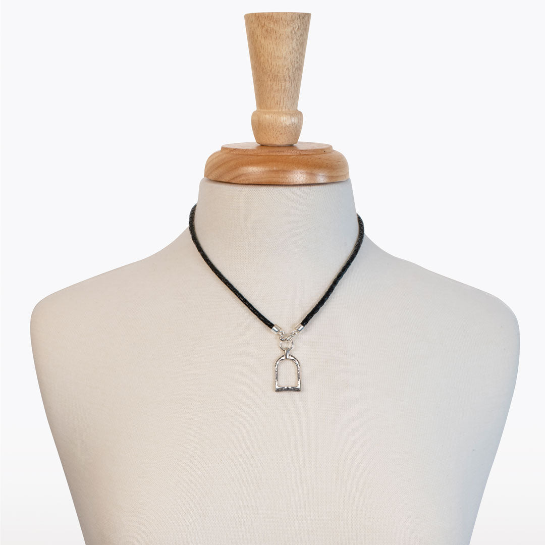 Denby - Leather 7 Silver Equestrian Riding Stirrup Necklace