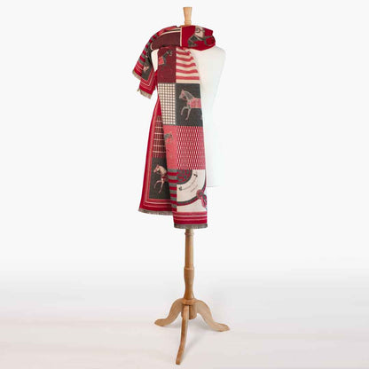 Devon -  Crimson Equestrian Motif Luxe Shawl