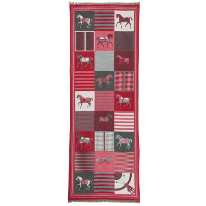 Devon -  Crimson Equestrian Motif Luxe Shawl