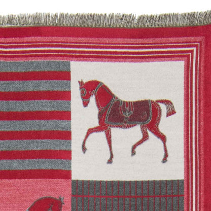 Devon -  Crimson Equestrian Motif Luxe Shawl