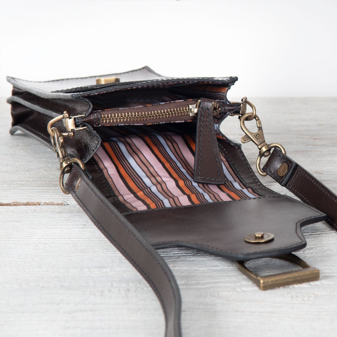 Devon Deluxe Phone Bag - Luxury Leather Handbag in Deep Brown