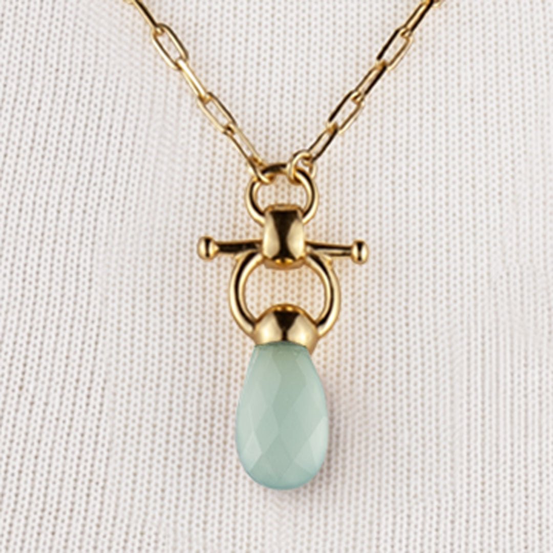 Droplette - Aqua Chalcedony Equestrian Horse Bit Necklace in Gold