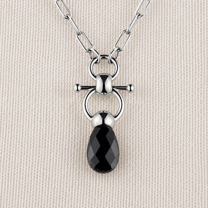Droplette - Black Onyx Equestrian Horse Bit Necklace in Silver
