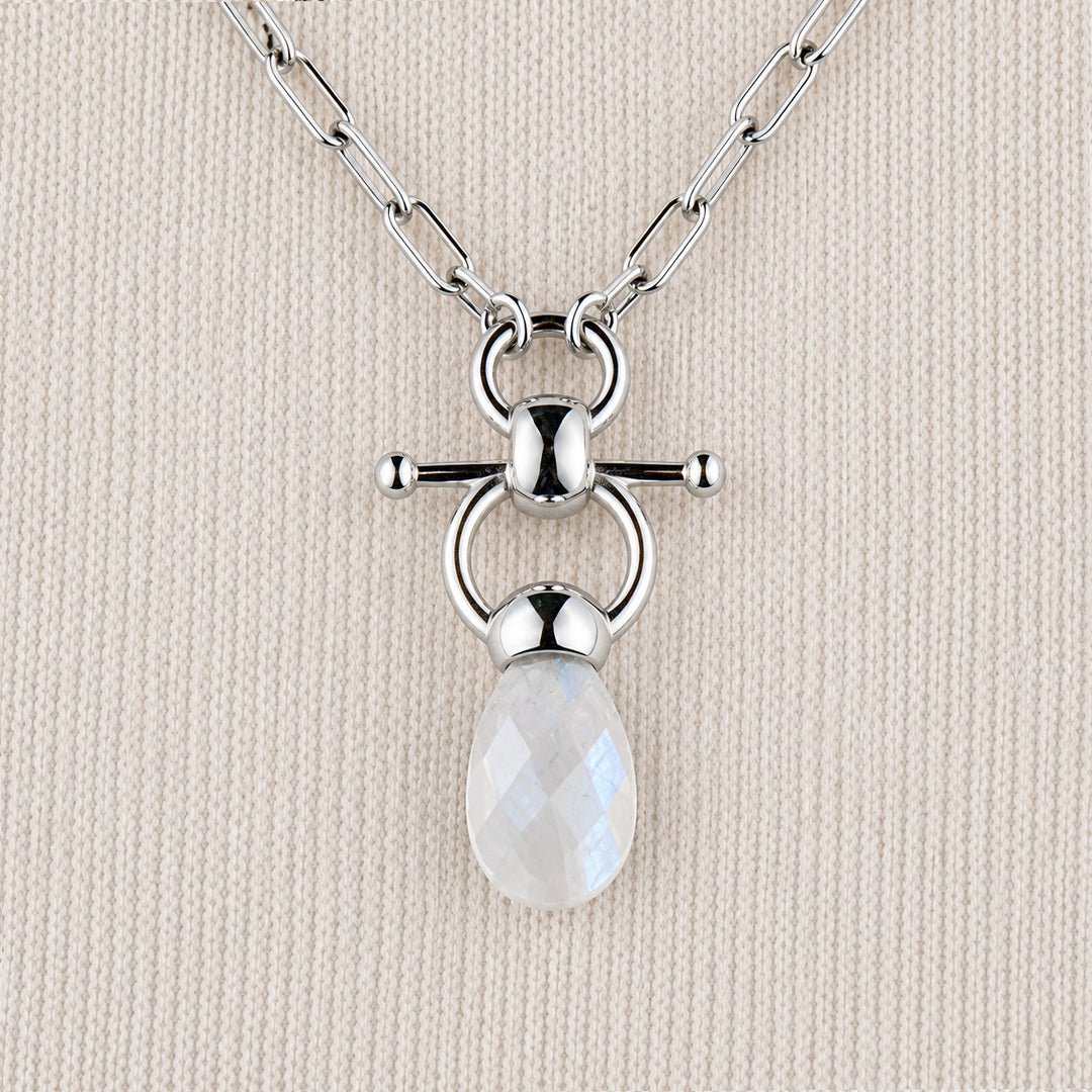 Droplette - Moonstone Equestrian Horse Bit Necklace in Silver