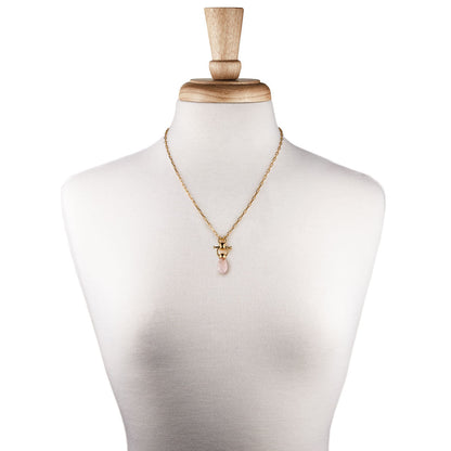 Droplette - Rose Quartz Equestrian Horse Bit Necklace in Gold