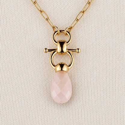 Droplette - Rose Quartz Equestrian Horse Bit Necklace in Gold