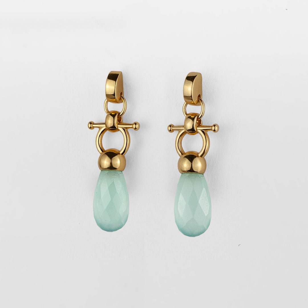 Droplette - Aqua Chalcedony Horse Bit Equestrian Earring in Gold