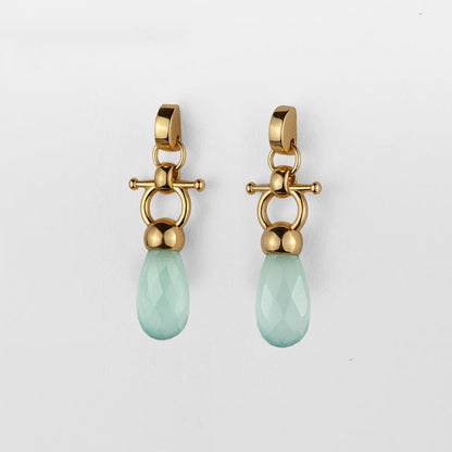 Droplette - Aqua Chalcedony Horse Bit Equestrian Earring in Gold