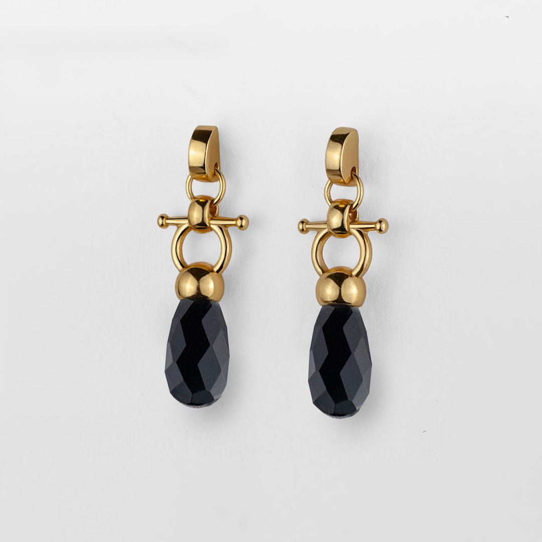 Droplette - Black Onyx Horse Bit Earring Equestrian in Gold