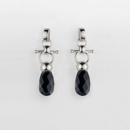 Droplette - Black Onyx Horse Bit Equestrian Earring in Silver