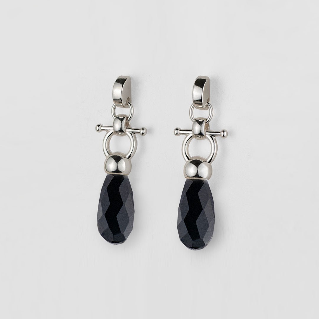 Droplette - Black Onyx Horse Bit Equestrian Earring in Silver