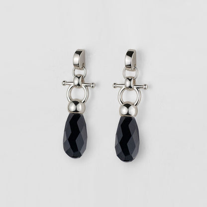 Droplette - Black Onyx Horse Bit Equestrian Earring in Silver