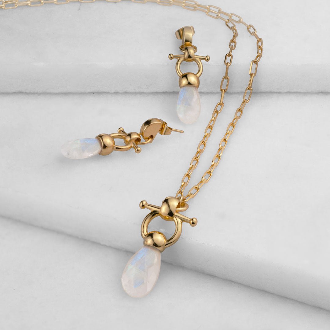 Droplette - Moonstone Horse Bit Equestrian Earring in Gold