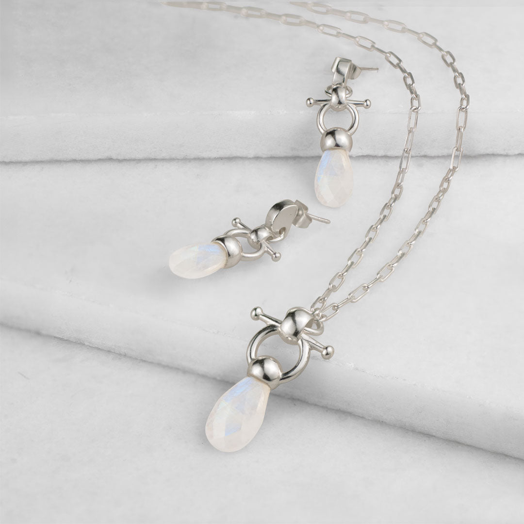 Droplette - Moonstone Horse Bit Equestrian Earring in Silver