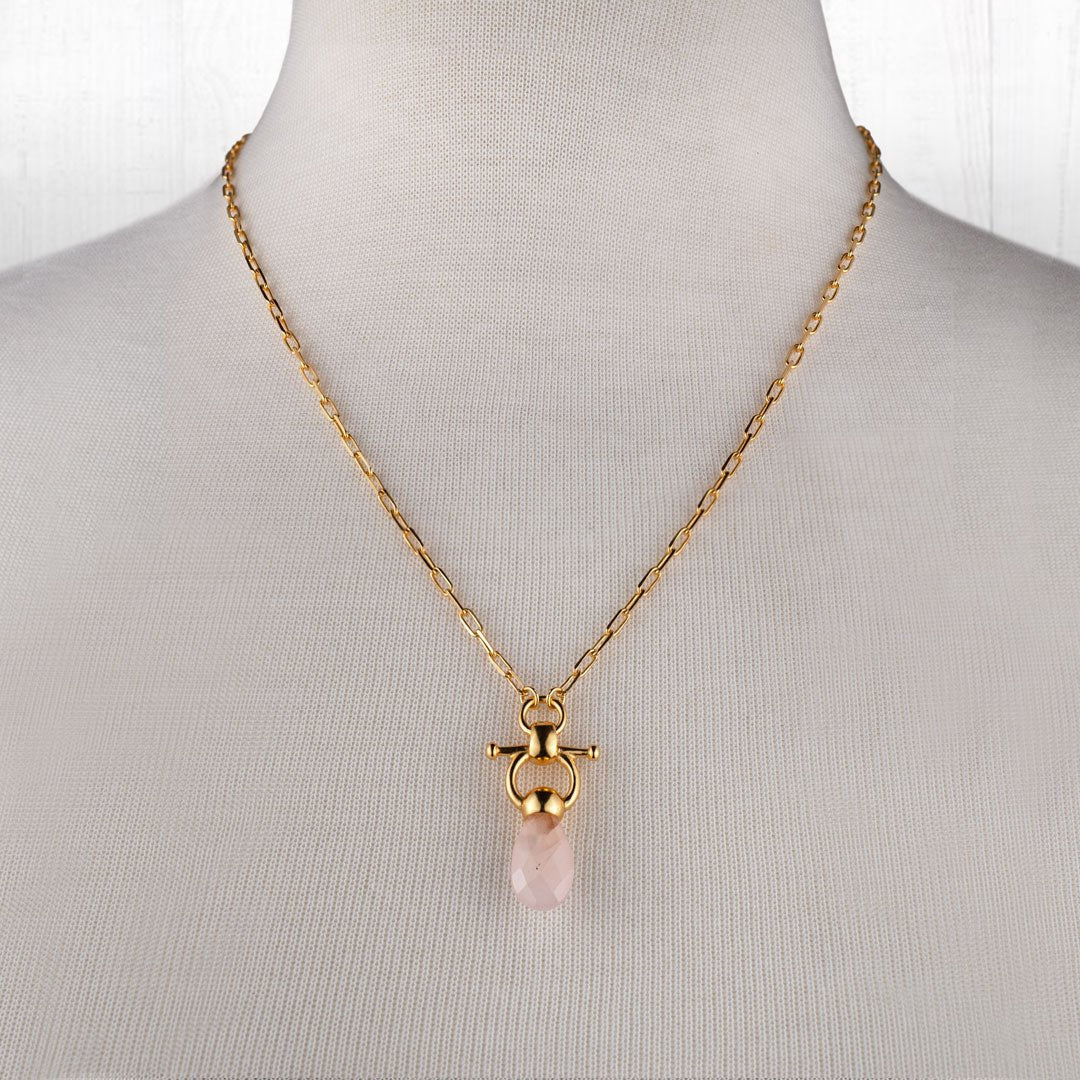 Droplette - Rose Quartz Horse Bit Equestrian Earring in Gold