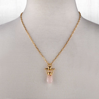 Droplette - Rose Quartz Horse Bit Equestrian Earring in Gold