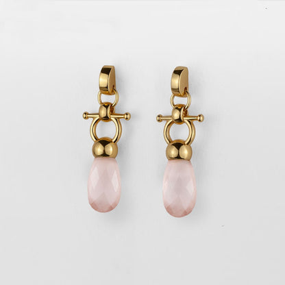Droplette - Rose Quartz Horse Bit Equestrian Earring in Gold