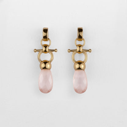 Droplette - Rose Quartz Horse Bit Equestrian Earring in Gold