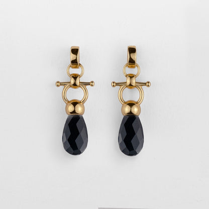 Droplette - Black Onyx Equestrian Horse Bit Necklace in Gold