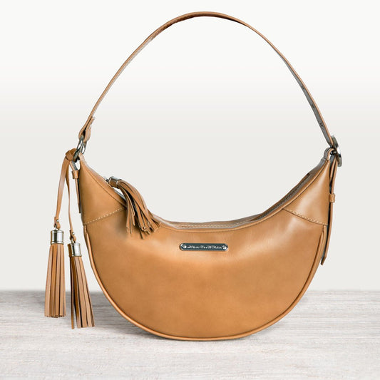 Elle -Half-Moon Vanity Luxury Leather Handbag in Caramel