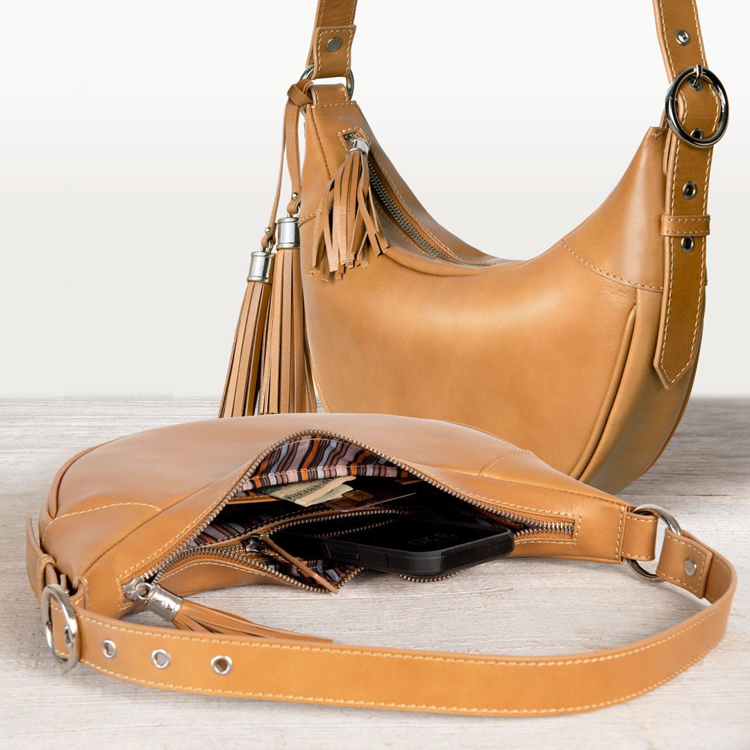 Elle -Half-Moon Vanity Luxury Leather Handbag in Caramel
