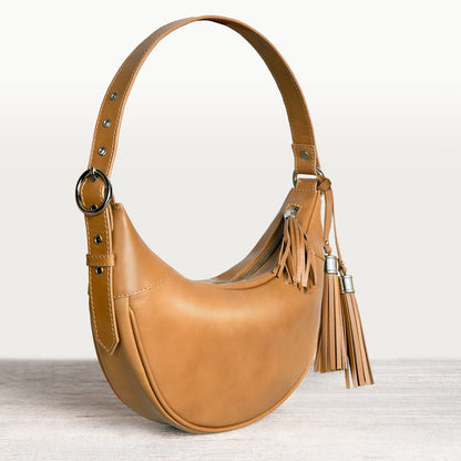 Elle -Half-Moon Vanity Luxury Leather Handbag in Caramel