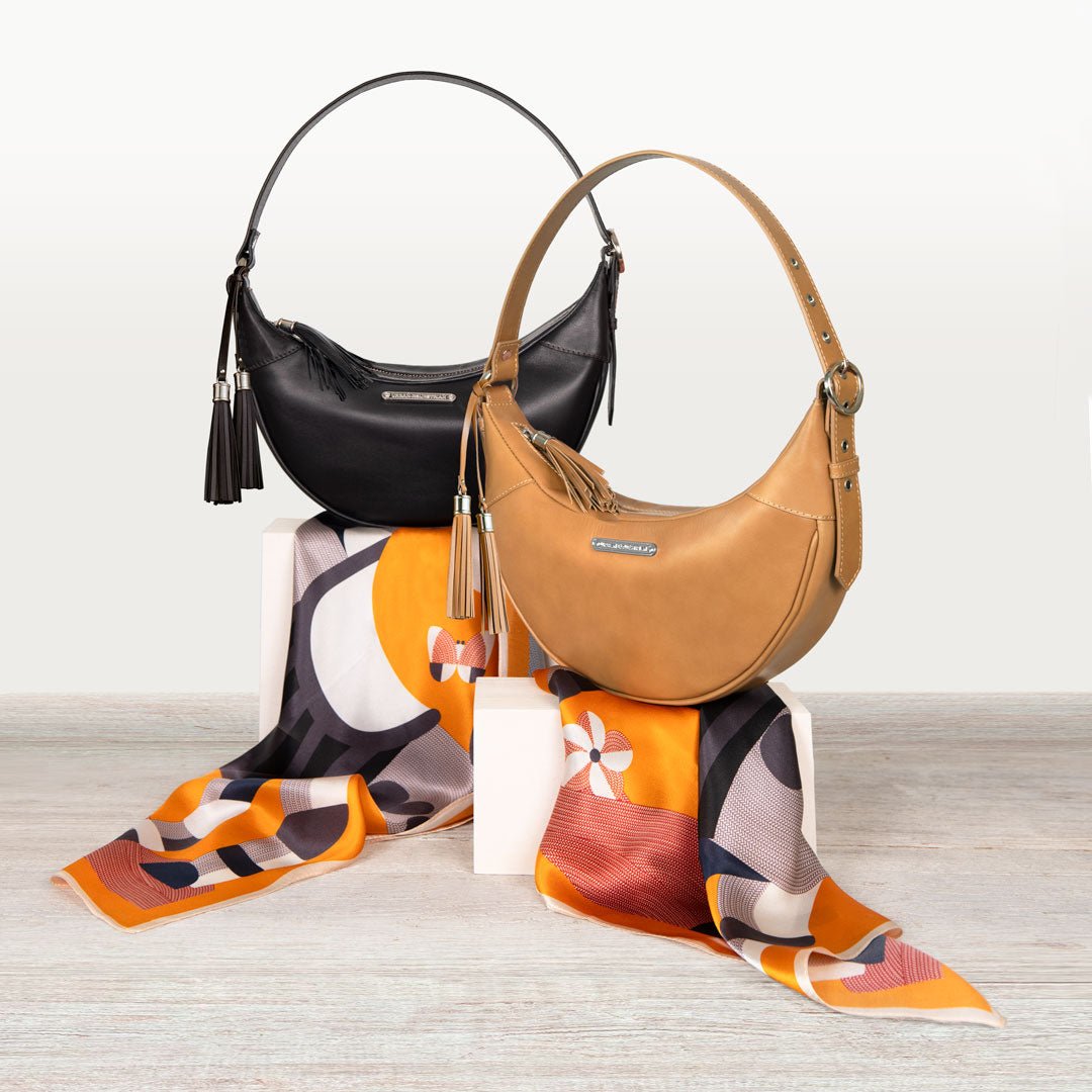 Elle -Half-Moon Vanity Luxury Leather Handbag in Black