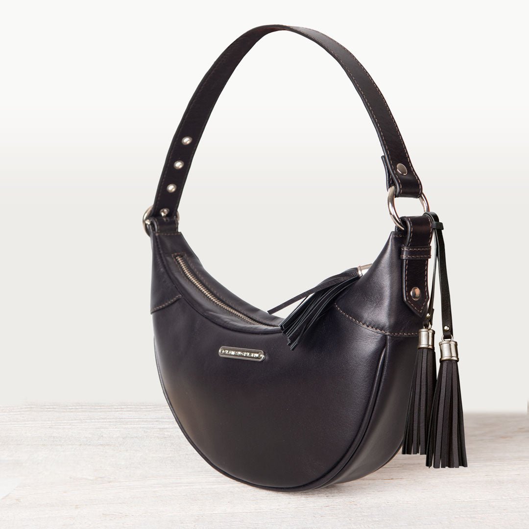 Elle -Half-Moon Vanity Luxury Leather Handbag in Black