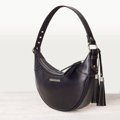 Elle -Half-Moon Vanity Luxury Leather Handbag in Black