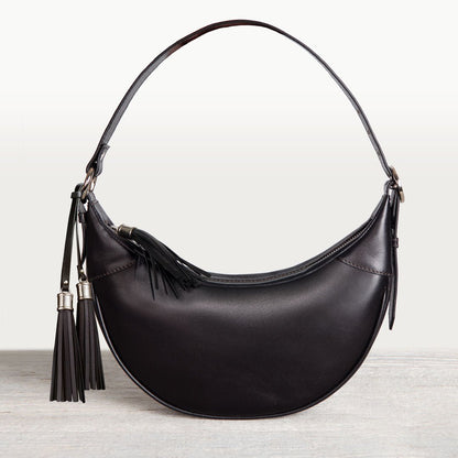 Elle -Half-Moon Vanity Luxury Leather Handbag in Black