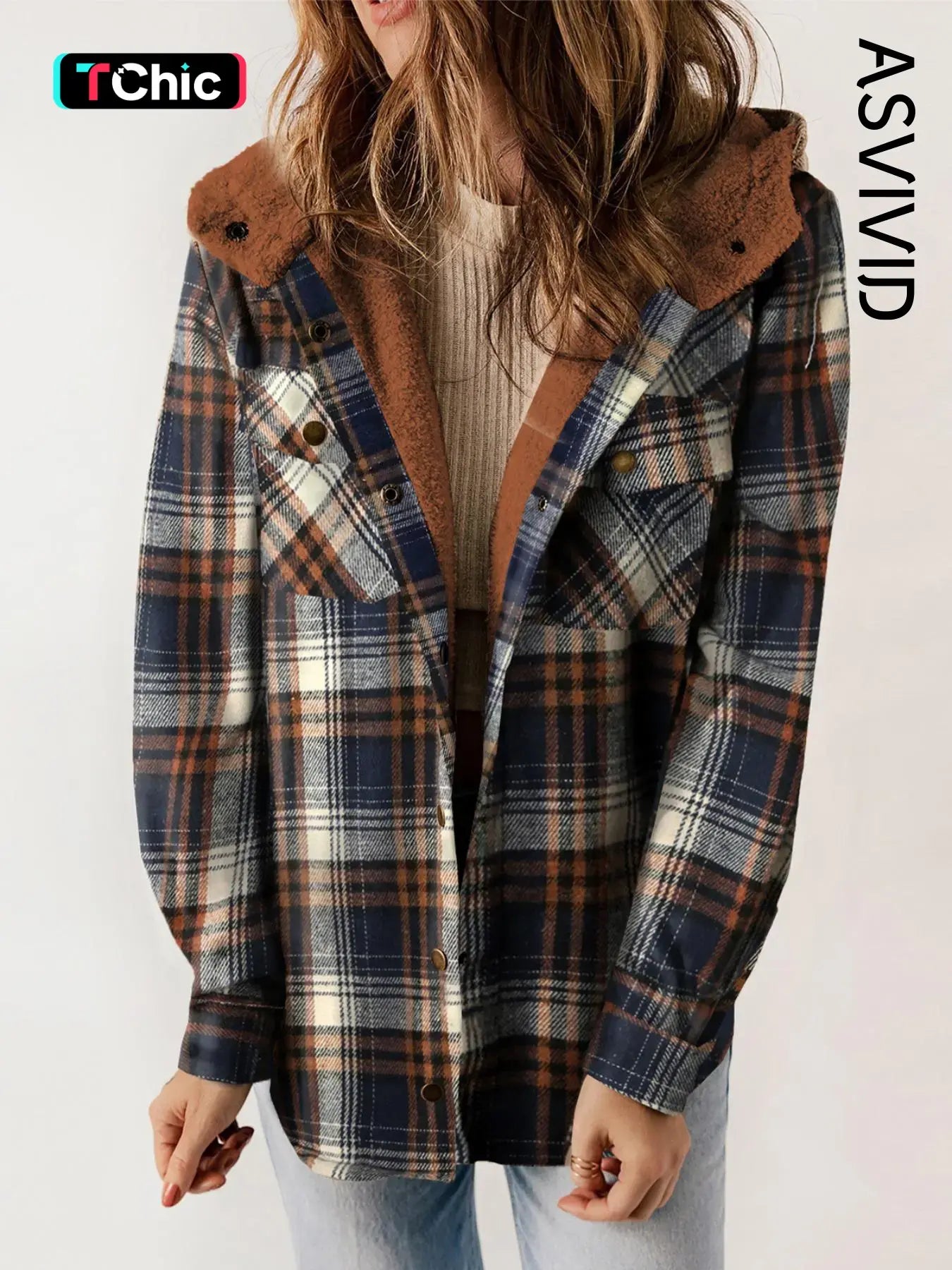 Plaid Hooded Casual Outerwear
