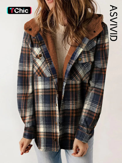 Plaid Hooded Casual Outerwear