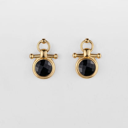 Adele - Black Onyx Horse Bit Equestrian Earring in Gold