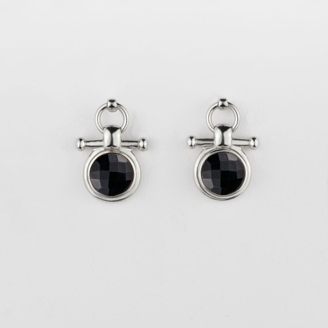 Adele - Black Onyx Horse Bit Equestrian Earring in Silver