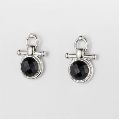Adele - Black Onyx Horse Bit Equestrian Earring in Silver