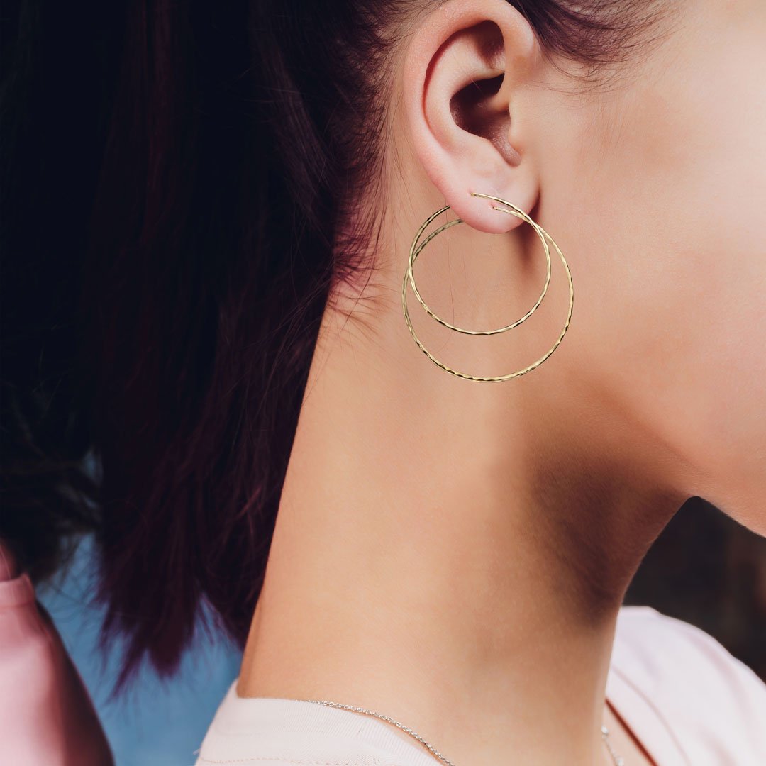 Hammered Hoops - Infinity Clasp Round Earring 14K Gold Vermeil