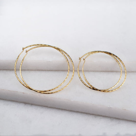 Hammered Hoops - Infinity Clasp Round Earring 14K Gold Vermeil