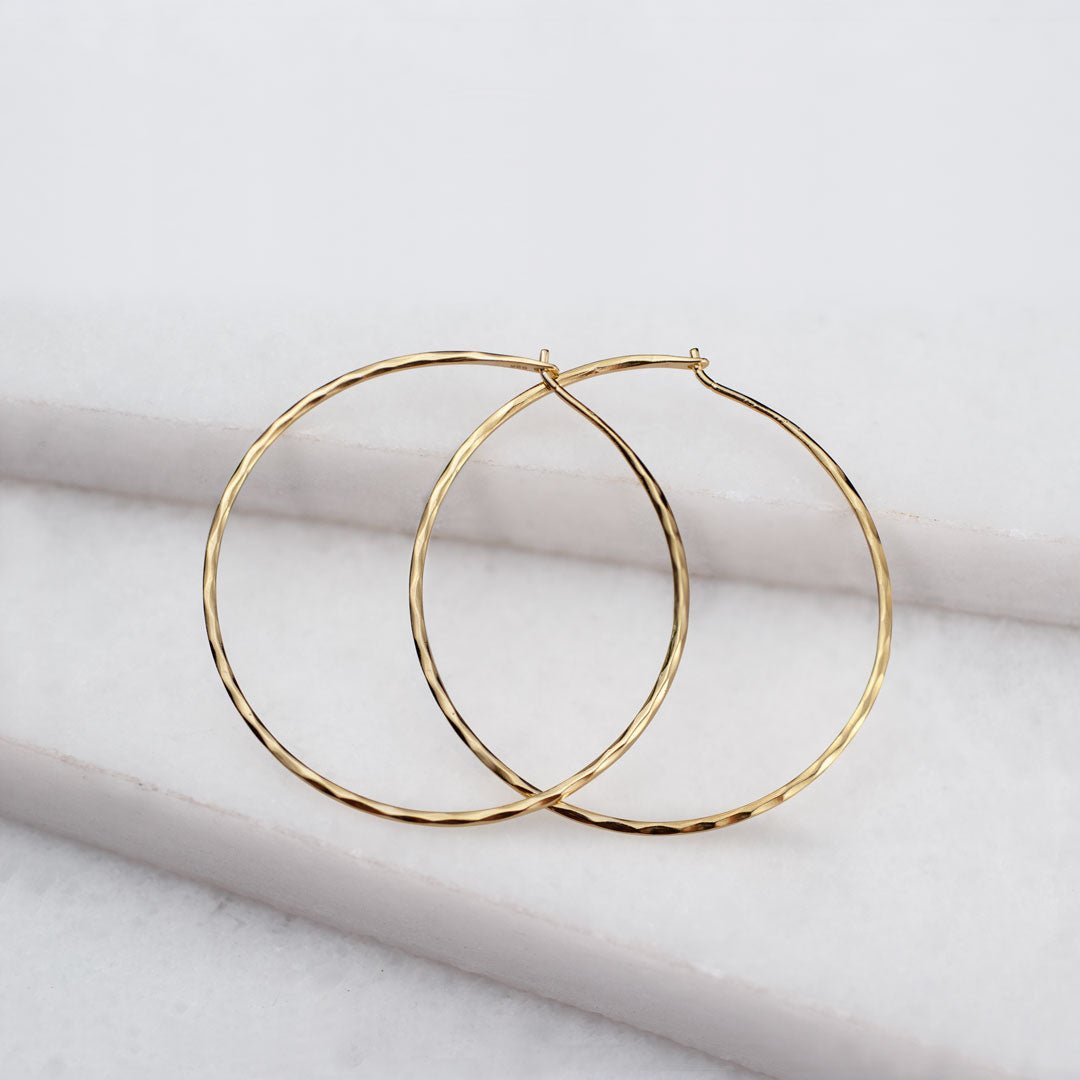 Hammered Hoops - Infinity Clasp Round Earring 14K Gold Vermeil