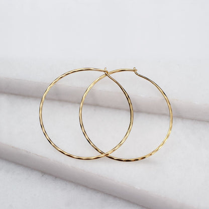 Hammered Hoops - Infinity Clasp Round Earring 14K Gold Vermeil