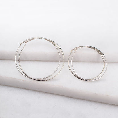 Hammered Hoops - Infinity Clasp Round Shape Sterling Silver Earring