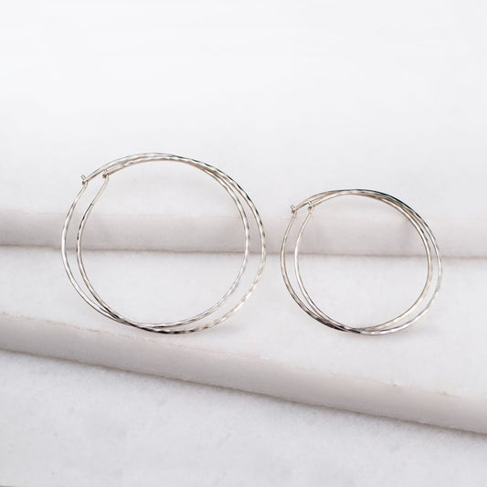 Hammered Hoops - Infinity Clasp Round Shape Sterling Silver Earring
