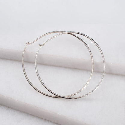 Hammered Hoops - Infinity Clasp Round Shape Sterling Silver Earring