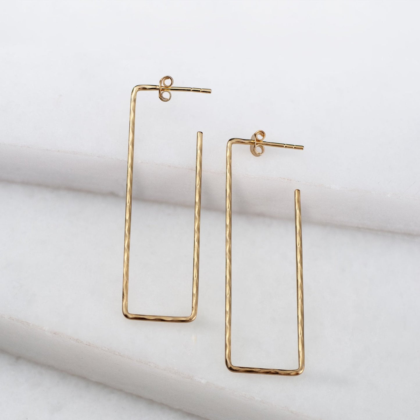 Hammered Hoops - Rectangular Shape Earrings in 14K Gold Vermeil