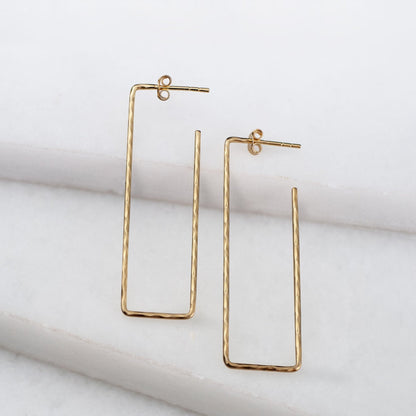 Hammered Hoops - Rectangular Shape Earrings in 14K Gold Vermeil