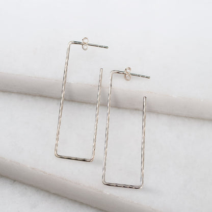 Hammered Hoops - Rectangular Shape Earring in Sterling Silver